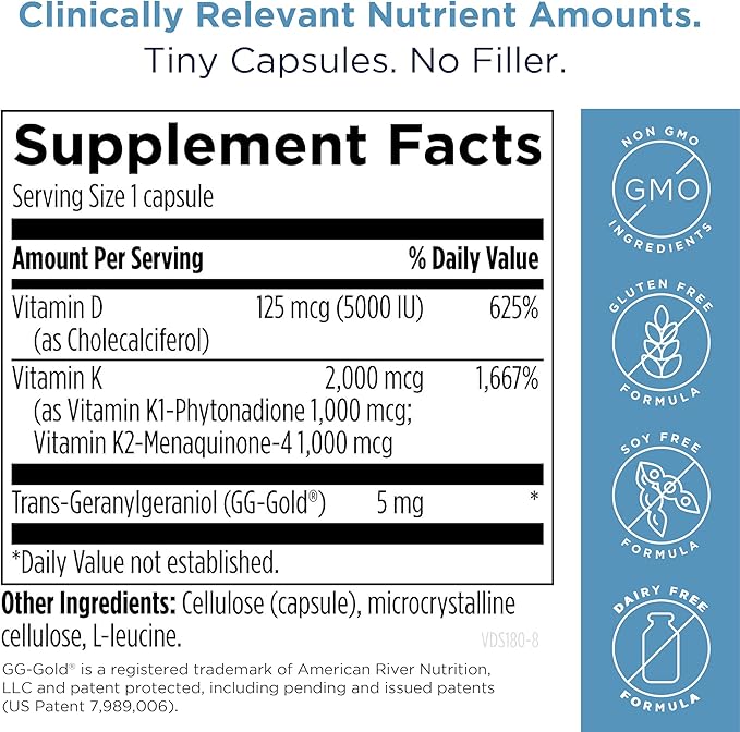 Designs for Health Vitamin D Supreme 5000 IU 2000mcg Vitamin MK4 for D3 Enhanced (30 Capsules)