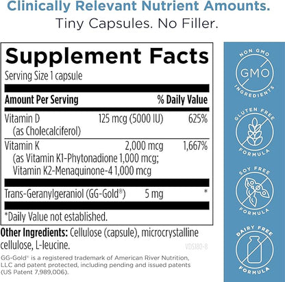 Designs for Health Vitamin D Supreme 5000 IU 2000mcg Vitamin MK4 for D3 Enhanced (30 Capsules)