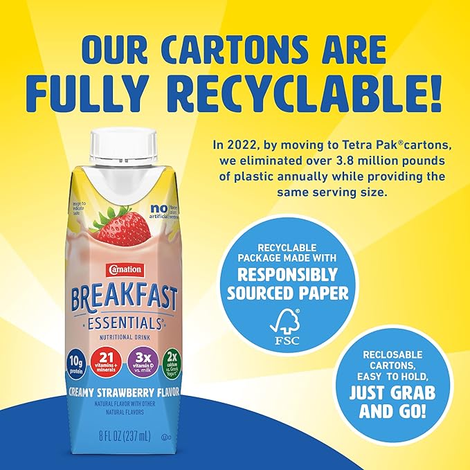 Carnation Breakfast Essentials Ready-to-Drink,Strawberry, 8 FL 24)