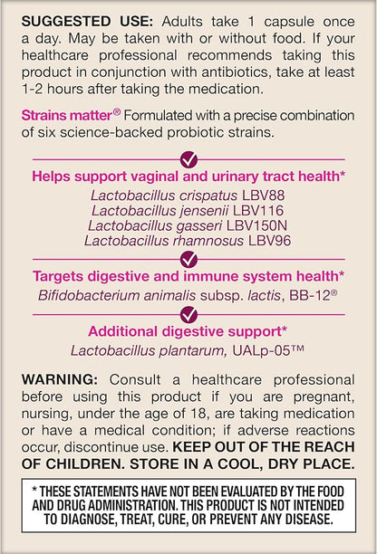 Jarrow Formulas Fem-Dophilus Advanced Probiotics 10 Billion CFU with 6 Science-Backed Strains, for Vaginal, Urinary Tract, Digestive, and Immune Support, 30 Veggie Capsules, Shelf-Stable, Pack of 12