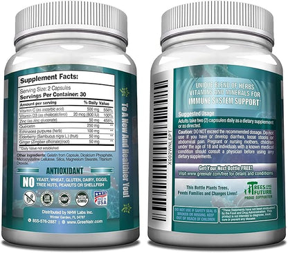 7 in 1 Immune Support Supplement D3, Zinc 50mg, Quercetin, 60 Capsules (3 Bottles)