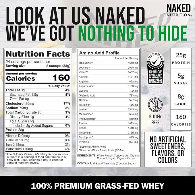 NAKED Whey Chocolate Protein Powder 3 Ingredients 24 Servings
