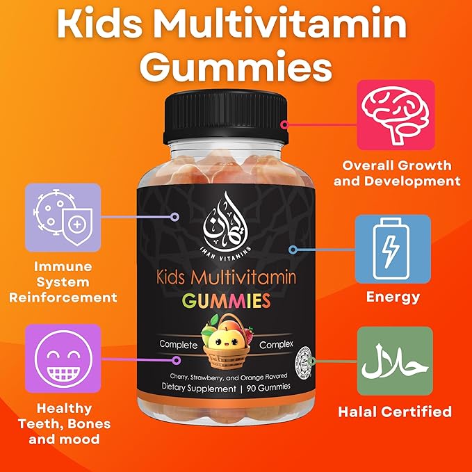 Halal Kids Multivitamin Gummies B6, B12, B12, Biotin, 90 Count