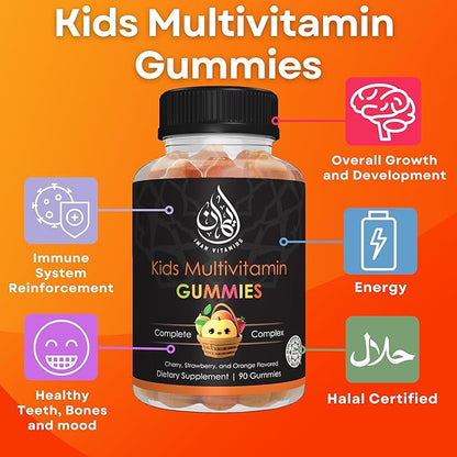 Halal Kids Multivitamin Gummies B6, B12, B12, Biotin, 90 Count
