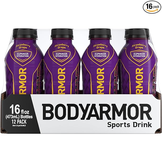 BODYARMOR Sports Drink Sports Beverage, Strawberry Grape, Natural Flavors With Vitamins, Potassium-Packed Electrolytes, No Preservatives, Perfect For Athletes, 16 Fl Oz (Pack of 12)