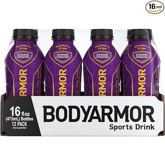BODYARMOR Sports Drink Sports Beverage, Strawberry Grape, Natural Flavors With Vitamins, Potassium-Packed Electrolytes, No Preservatives, Perfect For Athletes, 16 Fl Oz (Pack of 12)
