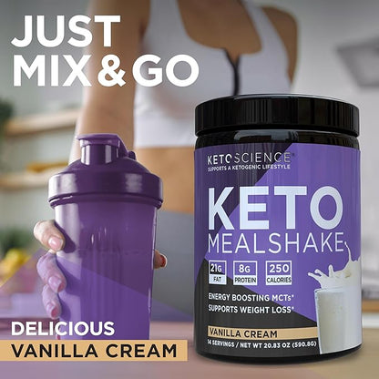 Keto Science Ketogenic Meal Shake Vanilla Dietary Supplement, Rich in MCTs and Protein, Packed with Collagen, Vitamins and Minerals, Keto and Paleo Friendly, Weight Loss, (14 servings), 20.49 Oz
