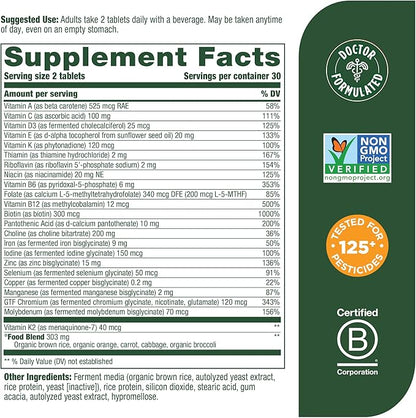 MegaFood Women's 40+ Advanced Multivitamin for Women D3, Vitamin K2 & 60 Tabs (30 servings)