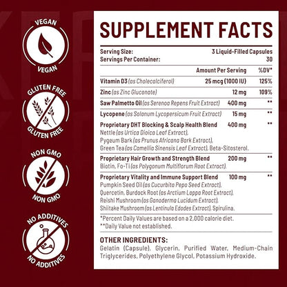 DHT Blocker for Men | Hair Growth Supplement with Saw Palmetto & Biotin - Hair Growth Vitamins - Hair Regrowth - Natural Hair Loss Supplements Liquid-Filled - Proprietary Herbal Blends (180 Capsules)