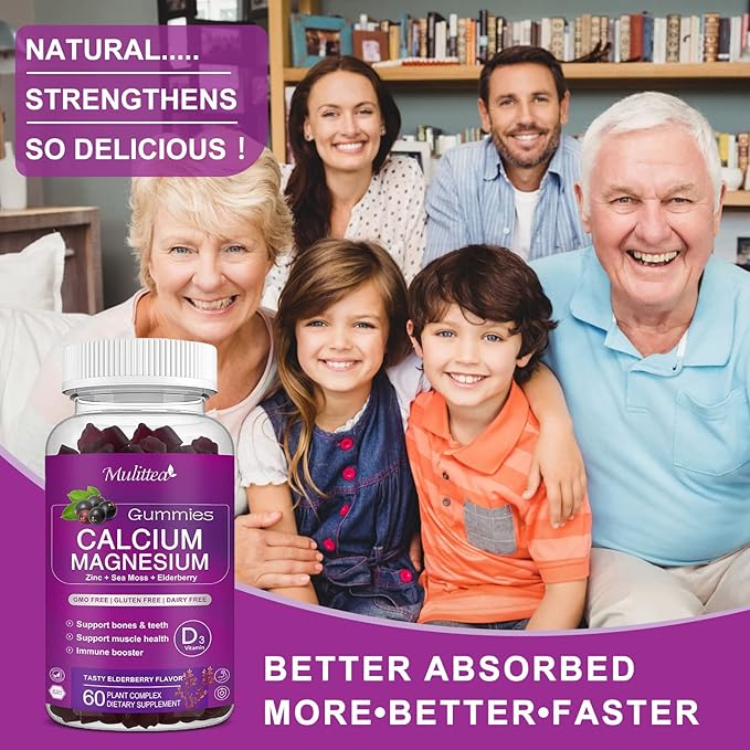 Calcium Magnesium Zinc Gummes with Magnesium 200mg, Potassium D3, 60veggie 60veggie Whole