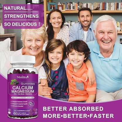 Calcium Magnesium Zinc Gummes with Magnesium 200mg, Potassium D3, 60veggie 60veggie Whole