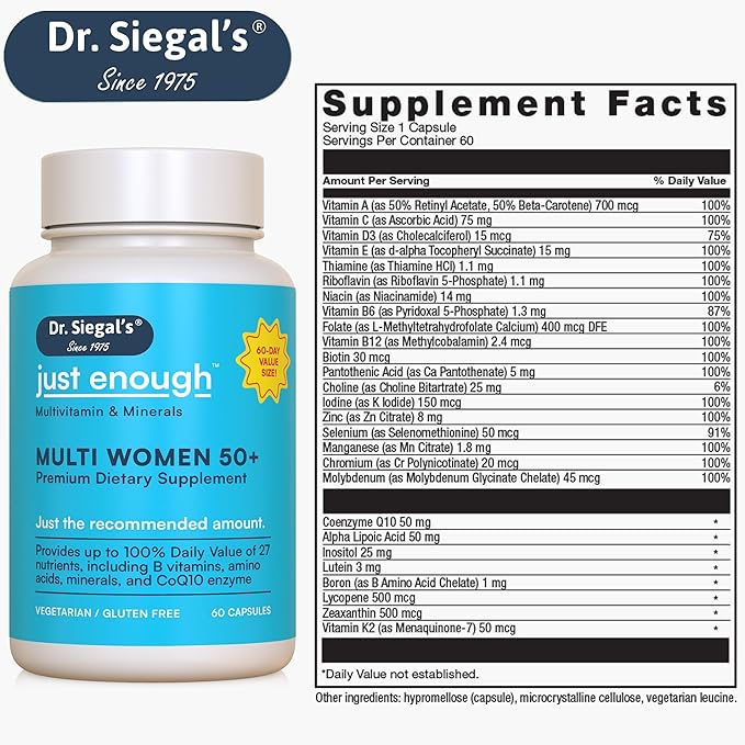 Dr. Siegal's Just Enough Multivitamin and 50 Plus, 60 Capsules, 60 Servings, 50 and