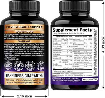 Biotin | Collagen | Keratin - 25,000 mcg B2, B3, B3, B6 B6 & B7 - 60 Capsules, 2 Capsules