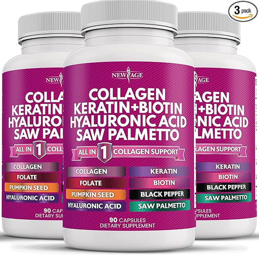 Collagen Pills 1000mg Biotin 10000mcg Keratin 2500mg Hyaluronic 270 Count