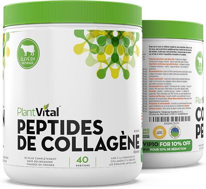 Plantvital Pure Collagen Peptides Powder 100% Grass 40 Servings. 400g - 1