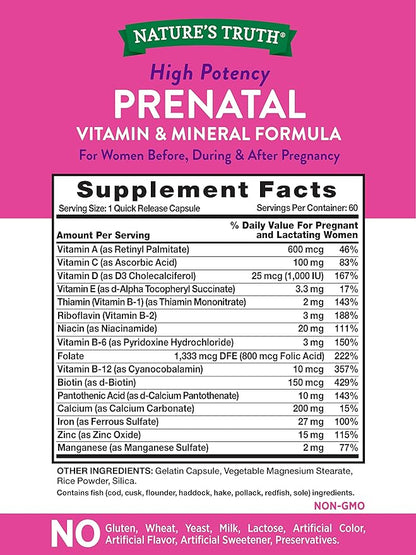 Nature's Truth Prenatal Vitamins With Folic Acid 60 Capsules