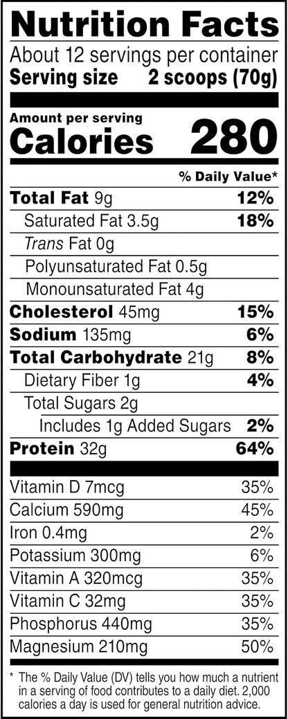 Muscle Milk Genuine Protein Powder, Vanilla 1.93 Pounds, 12 Servings, 32g Protein, 2g Sugar,