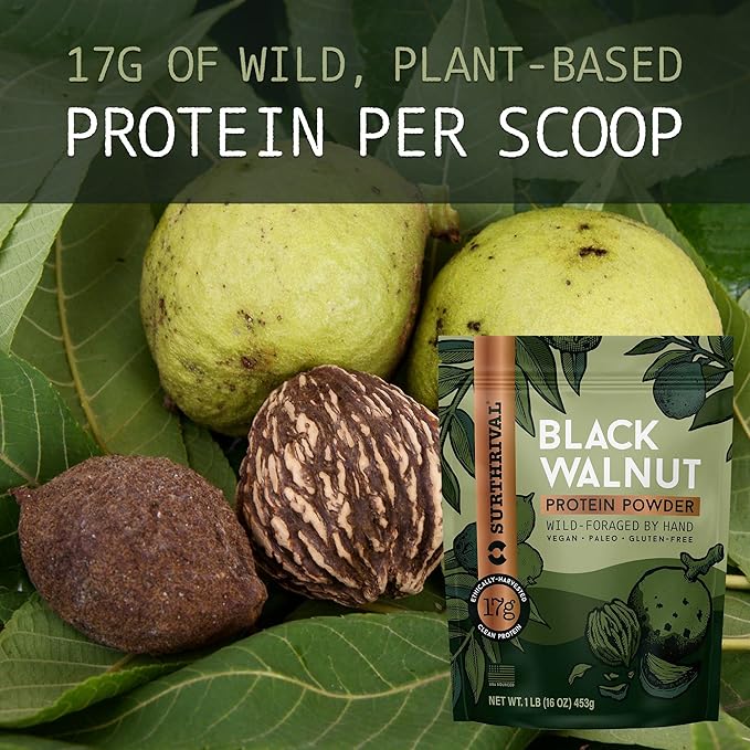 Surthrival: Black Walnut Protein Powder, Wild-Foraged, 17g Protein, 1lb