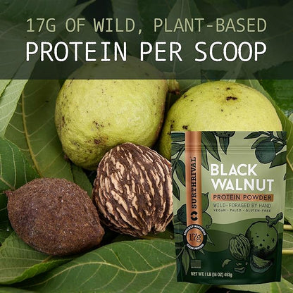 Surthrival: Black Walnut Protein Powder, Wild-Foraged, 17g Protein, 1lb