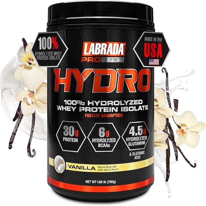 Labrada HYDRO 100% Pure Hydrolyzed Whey 6g BCAA’s, 4.5g Glutamine, 20 Servings