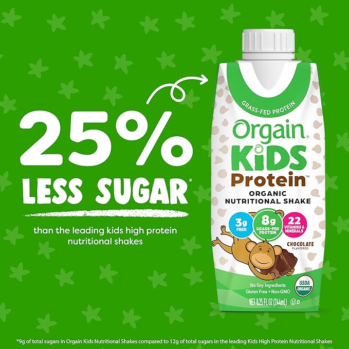 Orgain Organic Kids Nutritional Protein Shake, 8g Dairy 3g Fiber, 22 Vitamins 8.25 Fl (4 Pack)