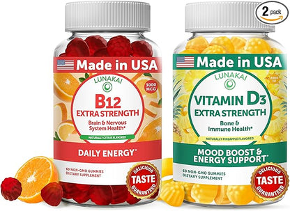Lunakai Vitamin B12 and Vitamin D3 3000 mcg B12 and 25 mcg 1000 UI D3 -