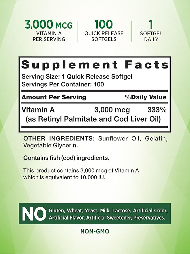 Vitamin A 10000 IU Softgels 100 Count