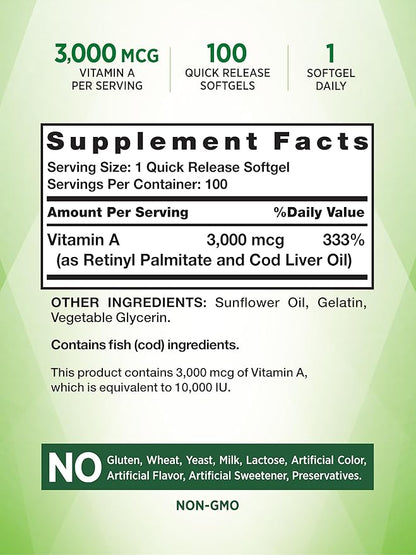 Vitamin A 10000 IU Softgels 100 Count