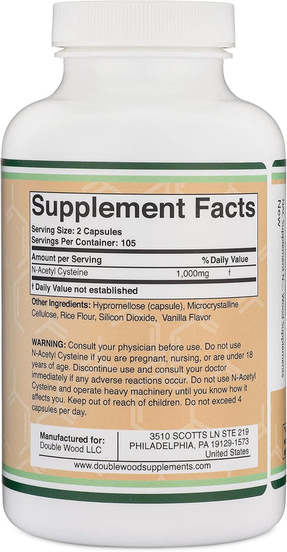 NAC Supplement N-Acetyl Cysteine (1,000mg Per 500mg Per 210 Capsules)