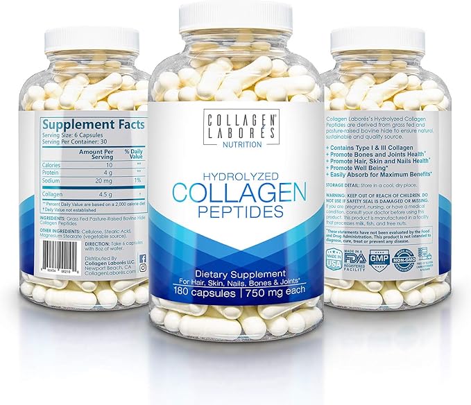 Pure Hydrolyzed Collagen Peptides – Dietary 180 Capsules