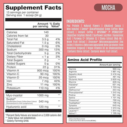 BIRDMAN Fitmingo Vegan Protein Powder with Inositol, Collagen Boosters, Hyaluronic Acid and Vitamins | Low Carb, Dairy Free, Low Calorie | 22g Plant Based Mocha Protein Powder with Myo-Inositol