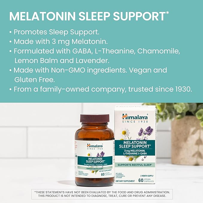 Himalaya Melatonin Sleep Support with GABA, 3mg for 60 Capsules, 2 Month