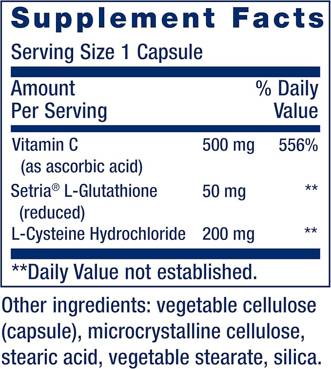 Life Extension Glutathione, Cysteine & C, 500 mg 100 capsules