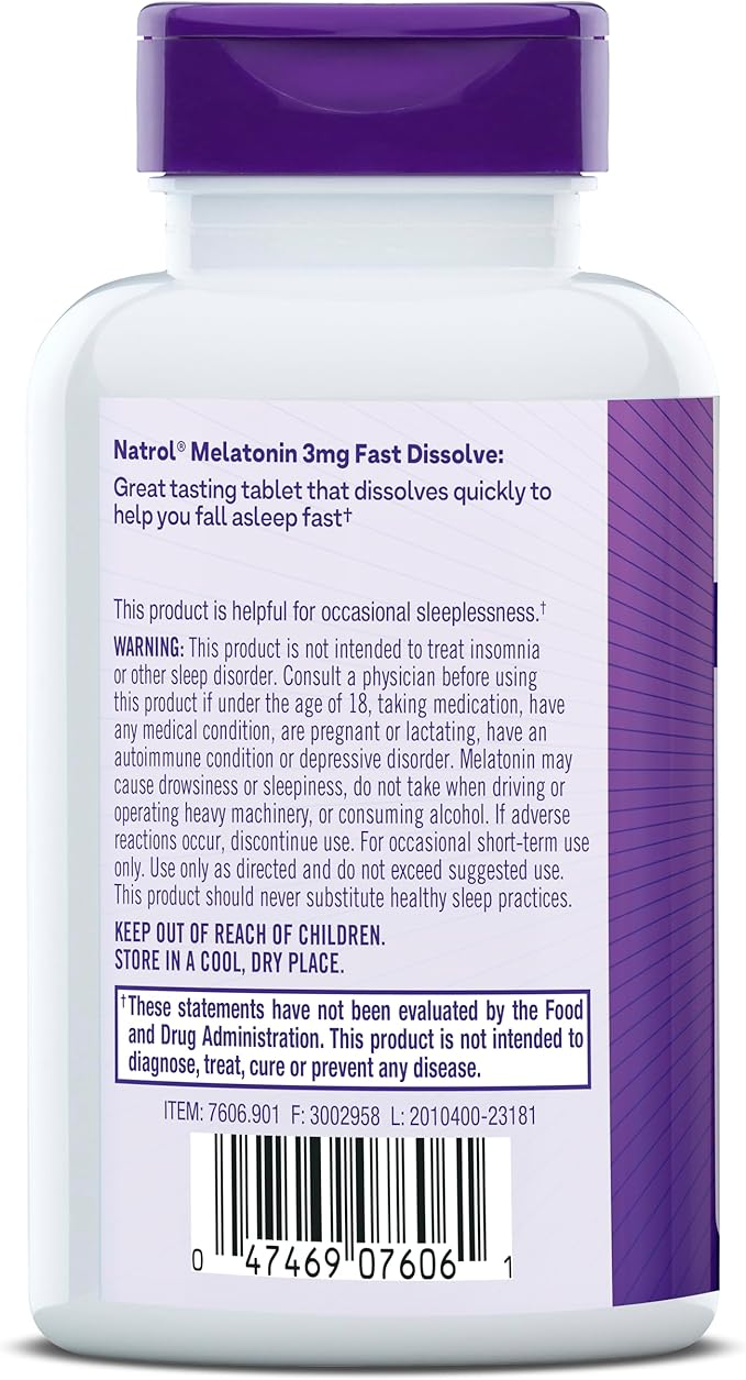 Natrol Melatonin 3mg, Strawberry-Flavored Dietary Supplement 200 Fast-Dissolve 200 Day