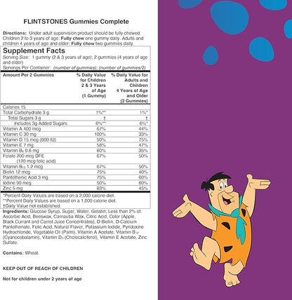 Flintstones Vitamins Complete Gummies, Kids Vitamins with Vitamin C for Toddlers and Children, Vitamins for Kids with Vitamin A, B6, B12, E & Zinc, 180 Count