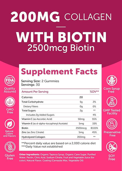 Collagen Gummies - Tastiest Proprietary Formula 200mg Hydrolyzed 6 Pack