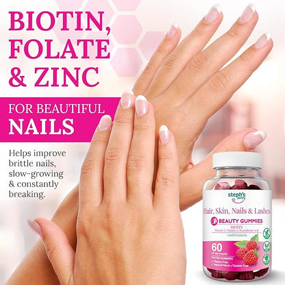 Steph's Pantry Biotin Gummies for Hair, Skin, Nails, & Lashes High Strength Gummies | Daily Multivitamins | Gluten-Free, Nut-Free, Non-GMO, Plant-Based, Vegan, Kosher (120 Gummies)