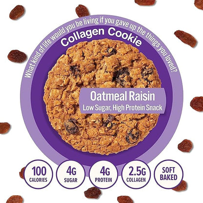 321glo Collagen Protein Cookies, Soft-Baked Cookies, Low Carb and Keto Friendly Treats for Women, Men, and Kids, 12-PACK (Oatmeal Raisin)