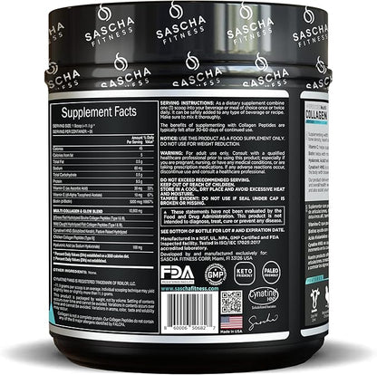 SASCHA FITNESS Hydrolyzed Multi Collagen Peptides 1,2 & 3 |Hyaluronic