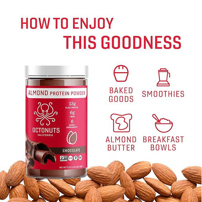 Chocolate Almond Protein Powder, 21 Ounce, 13g Plant 17 Servings