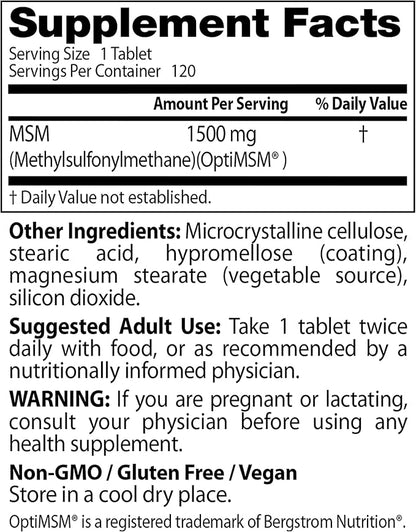 Doctor's Best MSM with OptiMSM, Non-GMO, 1500 mg, 120 Tablets (DRB-00097)