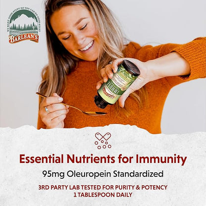 Barlean's Olive Leaf Complex Liquid Immune Support Supplement with 95mg Oleuropein Antioxidants, 8 Ounce