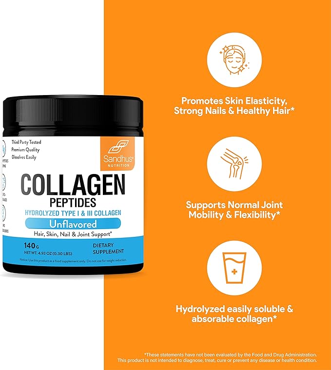 Sandhu's Collagen Peptides Powder|4.9 oz Unflavored|