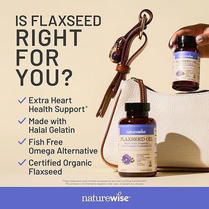 NatureWise Flaxseed Oil 1200 mg, Fish Free Omega 3 6 9 with 720mg ALA, Dietary Supplement for Heart Health Support - Organic, Cold Pressed, Non-GMO - 30 Softgels[1-Month Supply]