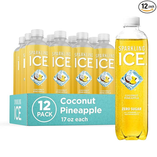 Sparkling Ice, Coconut Pineapple Sparkling Water, Zero Sugar Flavored Water, with Vitamins and Antioxidants, Low Calorie Beverage, 17 fl oz Bottles (Pack of 12)