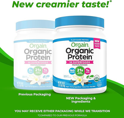 Orgain Organic Protein and Superfoods Plant Based Protein Powder, Vanilla Bean, 2.7 lbs