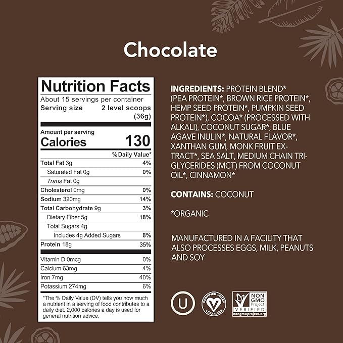 ALOHA Organic Plant Based Protein Powder, 19.6 oz, 15 Servings