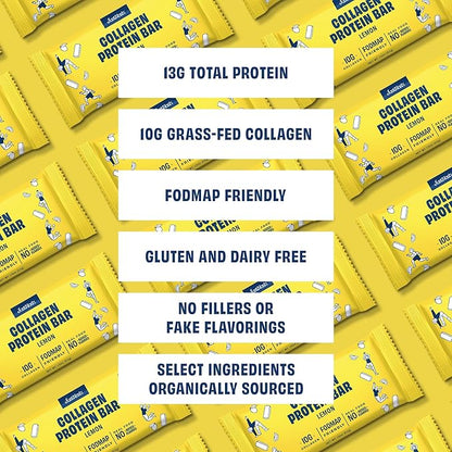 JustNosh Collagen Protein Bars, 10g Collagen, 13g Protein, Gluten Free, Dairy Free, FODMAP Friendly, Seed Oil Free Certified, Clean Ingredients | Lemon (12 Pack)
