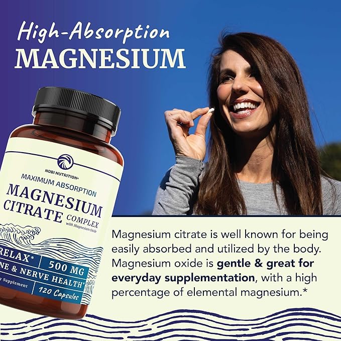 Magnesium Citrate 500 MG (120ct) for Calm, Relaxation, Constipation & Digestion Support | High Absorption Magnesium Supplement with Elemental Mag Oxide | Gluten-Free, Soy-Free | 4-Month Supply