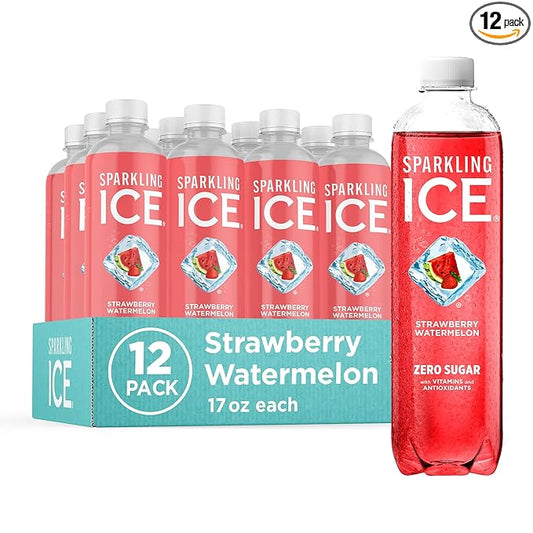 Sparkling Ice, Strawberry Watermelon Sparkling Water, Zero Sugar Flavored Water, with Vitamins and Antioxidants, Low Calorie Beverage, 17 fl oz Bottles (Pack of 12)